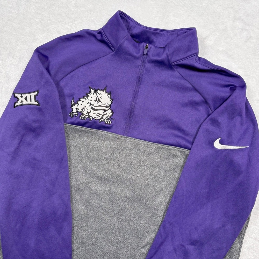 TCU Horned Frogs Nike 1/2 Zip Pullover Men M Purple Gray Therma Core Golf Big 12